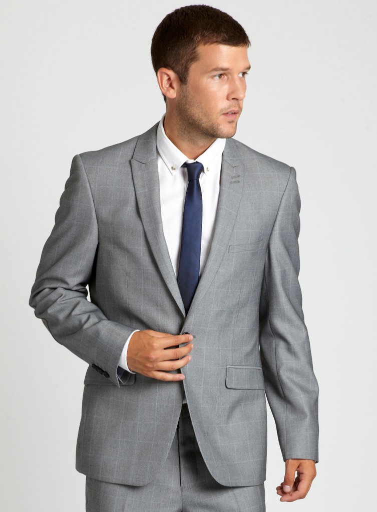 GREY Plaid Peak Lapel Special Modern Grey Groom Suits